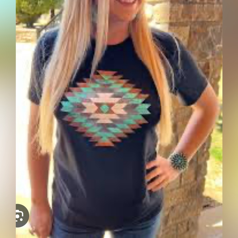 Sterling Kreek Cedar Kreek Tee Black Aztec Turquoise